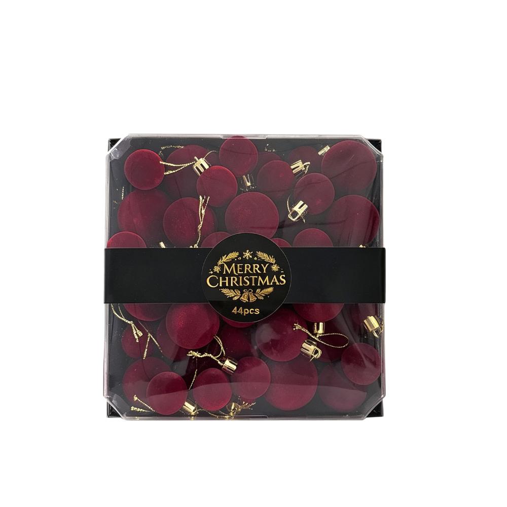 42/44pcs Wine Red Christmas Tree Hanging Balls Flocked Christmas Cake Box Xmas Tree Decor