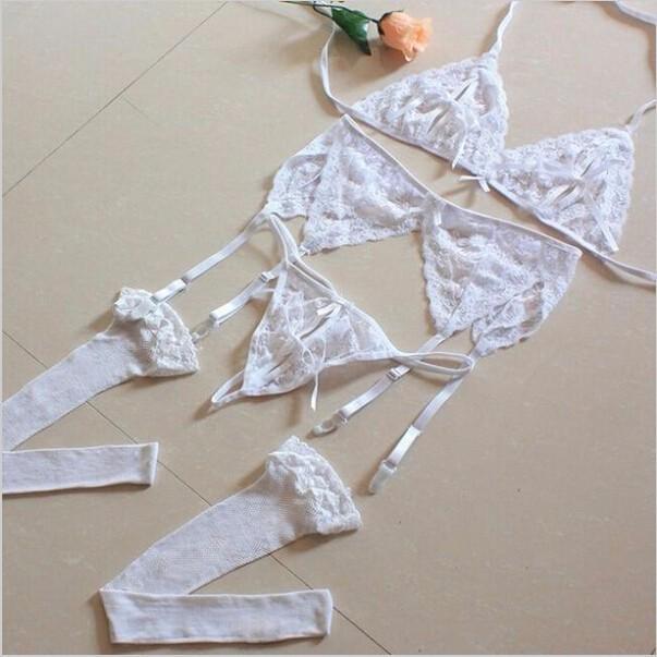 Sexy Women's Fashion Lace Set Sexy Lingerie Chiffon Underwear Sleepwear Lingerie Hot Erotic Bra G-string Garter Set