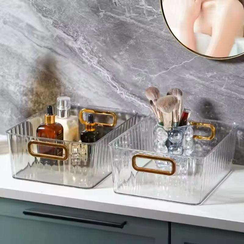 3/2Pcs Multi-Purpose Plastic Organizer Green Rectangular Storage Box with Handle for Bathroom Makeup Pet Kitchen Pantry