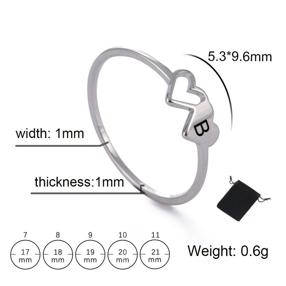 Customized Name Initial Double Heart Ring Stainless Steel A-Z Letter Couple Ring Simple Fashion Constellation Ring Couple Gift