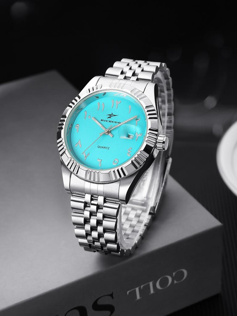 Classic Men's Quartz Watch Stainless Steel Strap Luminous Calendar Function Business Commute Fashionable Wristwatch Trendy Model
