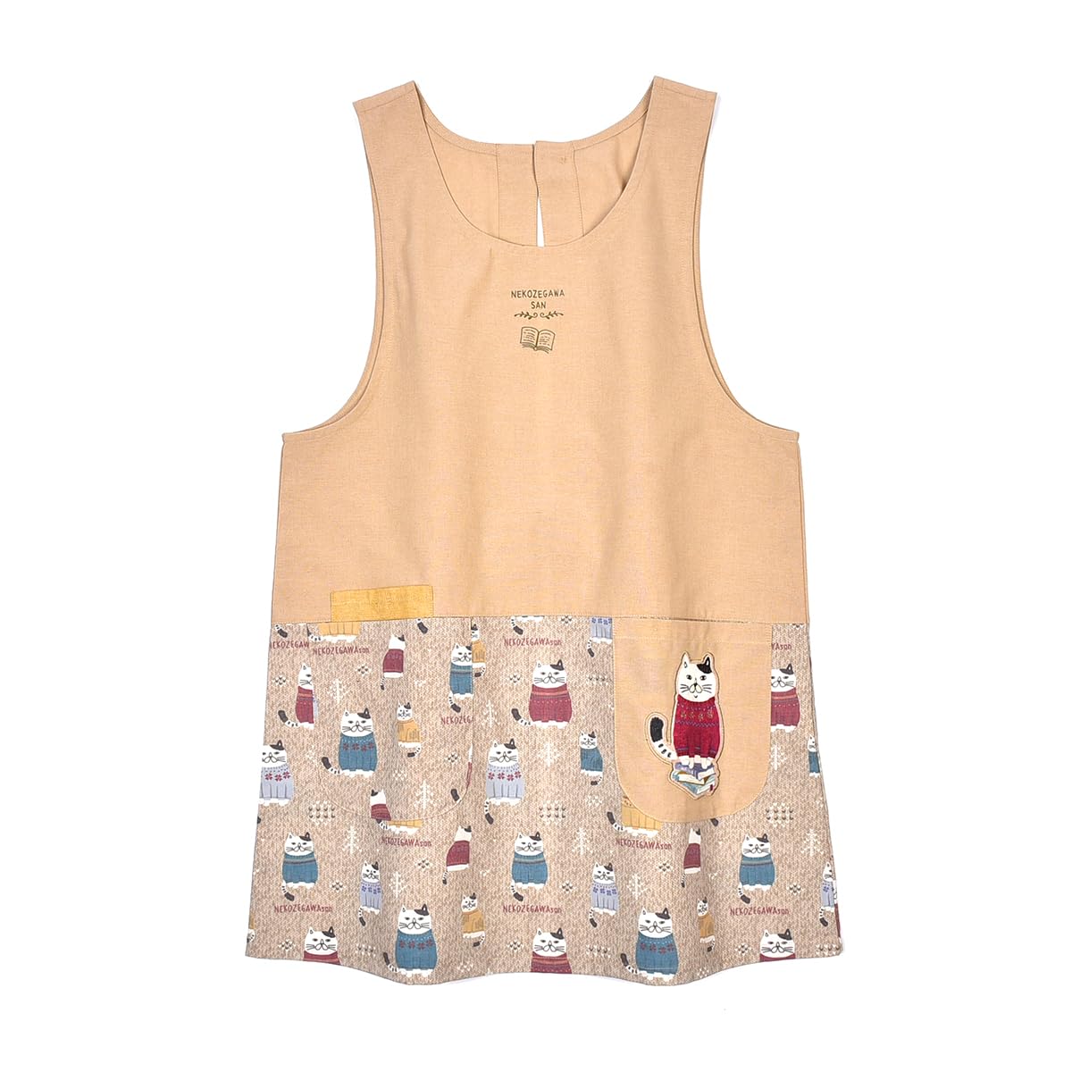 

Apron Button Ribbon Opening Apron 236523 Beige [Kusuguru Japan] Nekozegawa-san M-L бежевый