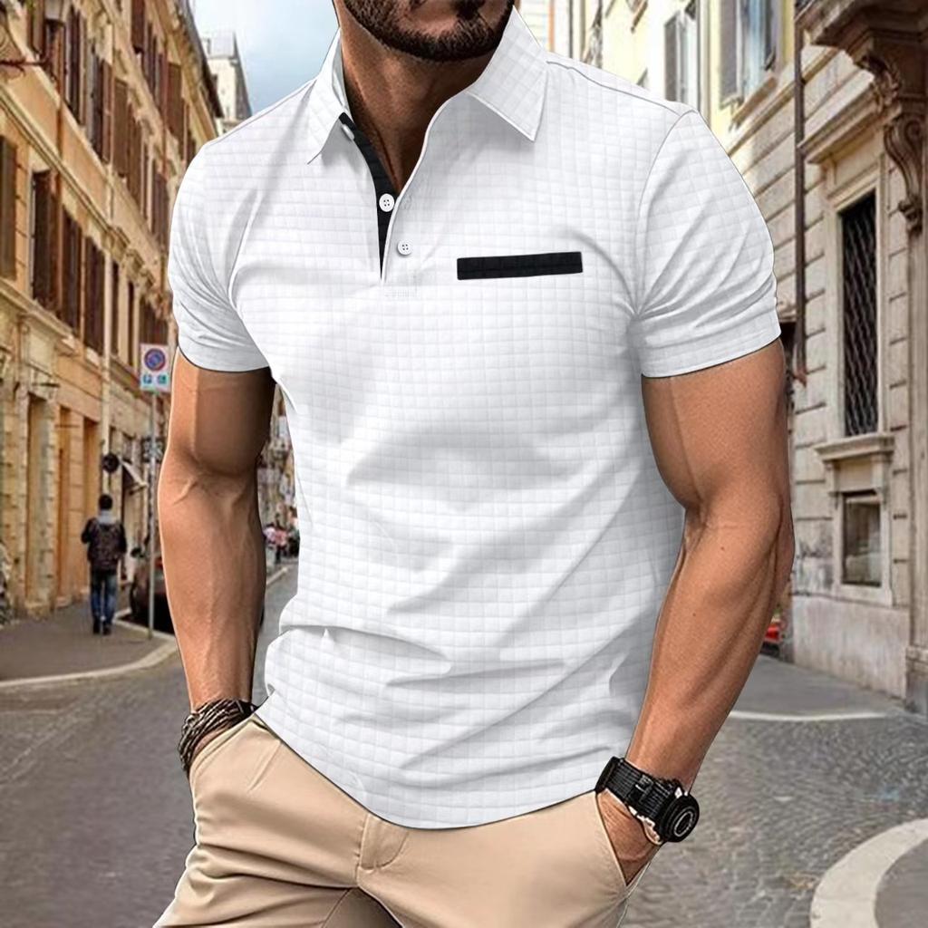 Plus Size Summer New POLO Shirt Button Jacquard Plaid Men's Sports Polo Shirt Large Size Polo Shirt