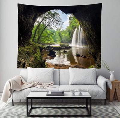 Mountain Cave Tapestry Wall Hanging Green Forest Waterfall Tapestry National Park Mountain And Lake Nature Tapestry Home Decor