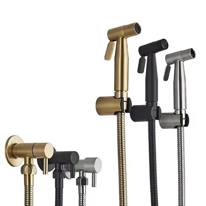 Set Accesorii Spray Bideu Portabil Auriu Periat Faucet Bideu Negru pentru Baie Pulverizator Autocurățare