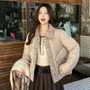 Small short spliced cotton-padded jacket for women's winter thin color knitted lapel padded jacket