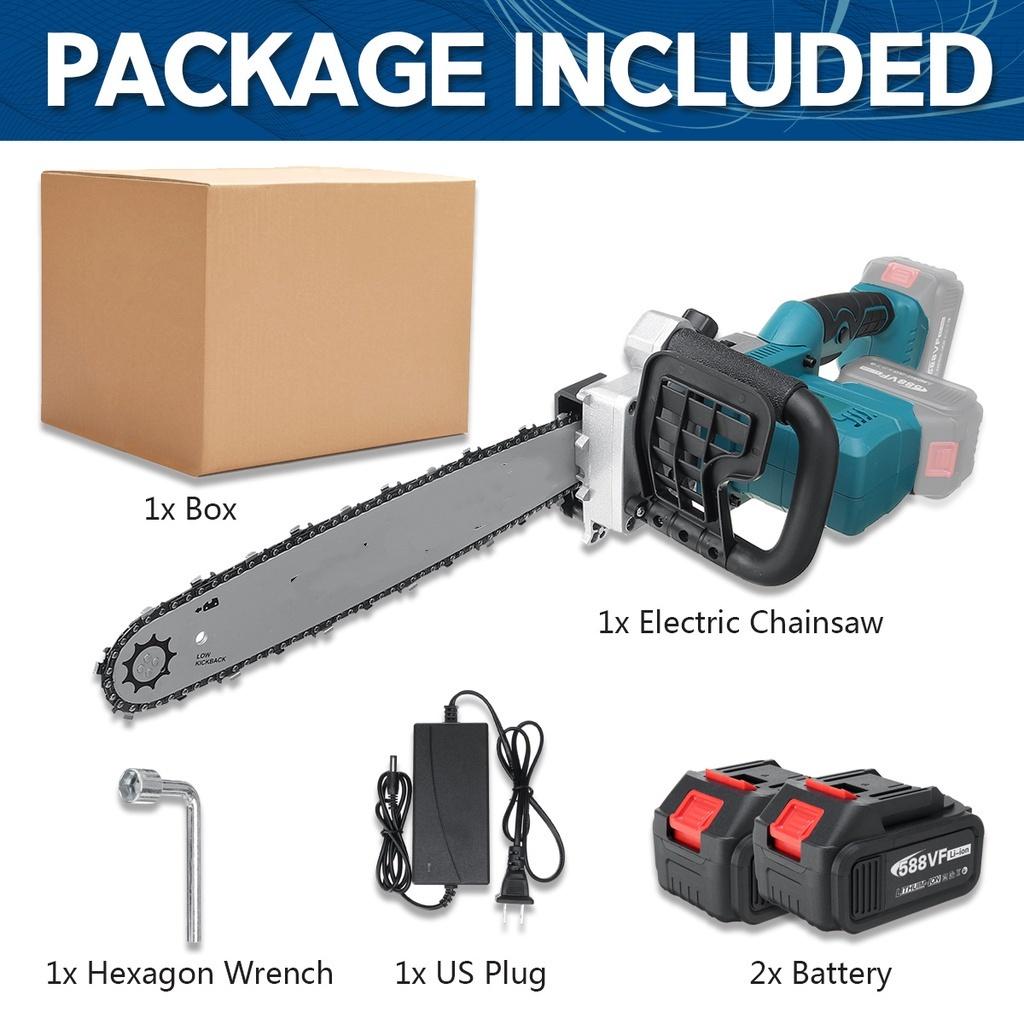 

588vf 16-дюймовая электрическая цепная пила Электрический бесщеточный двигатель Деревообрабатывающая цепь Аккумуляторная пила для аккумулятора 2500 Вт 2*Batteries