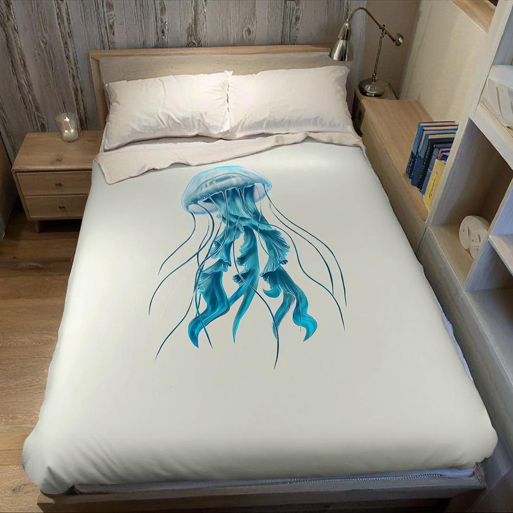 Cyan Jellyfish Drift Flannel Blanket Warm Soft Halloween Christmas Couch Warm Cozy Decorative Decor Gift for All Season