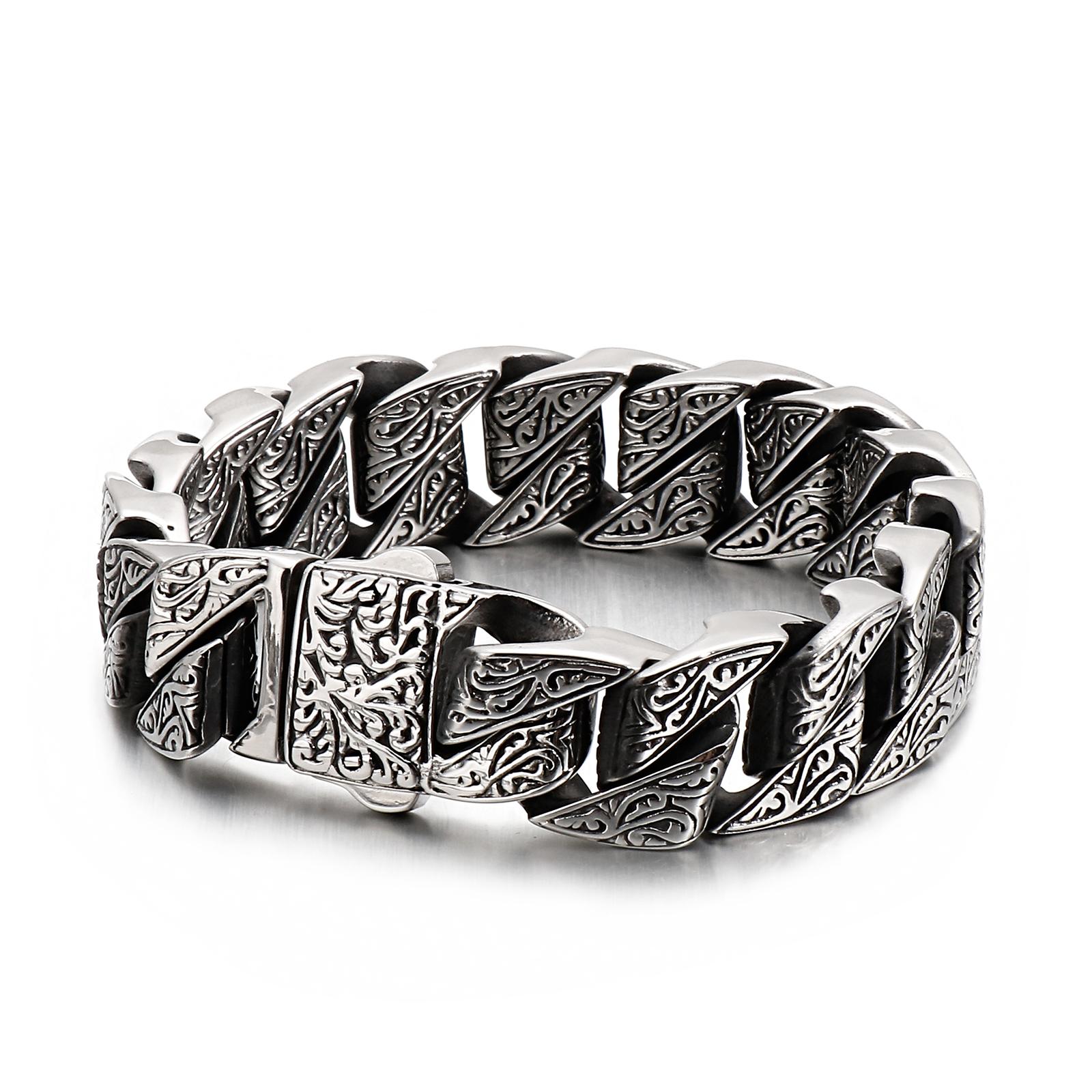

17/20mm Vintage Texture Bracelet Massive Heavy Stainless Steel Bracelet Mens Chain Bracelets Metal Bangles Jewelry for Men 17MM&20CM