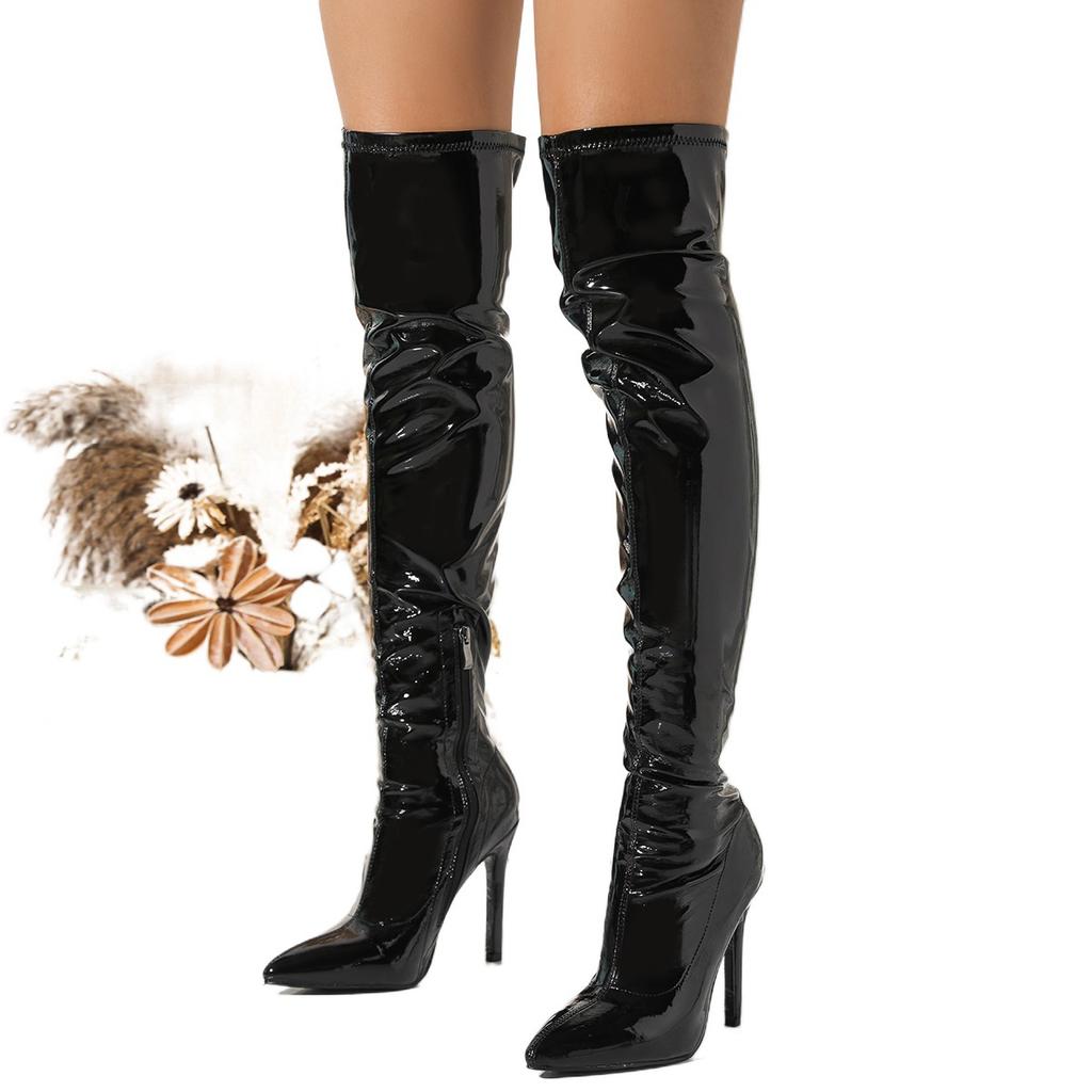 Shoes Long Boots Women's Elastic Thin Heel Pointed Side Zipper Solid Color Fashion Knight Boots