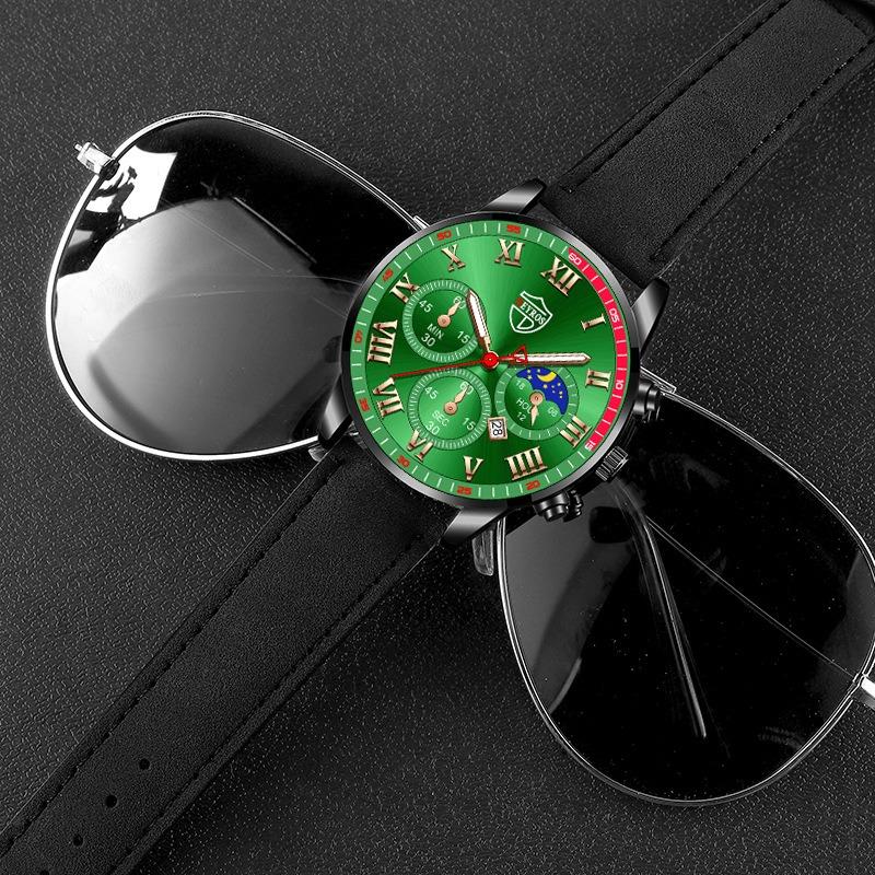 2PCS Set DEYROS Fashion Student Watch Business Men leather Strap Calendar Watch New Men Quartz Watch&Bracelet Men Gift