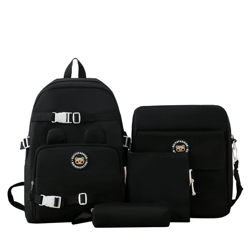 Elementary Solid Color School Bag Girls Large Capacity Canvas Backpack Set College Style Backpack