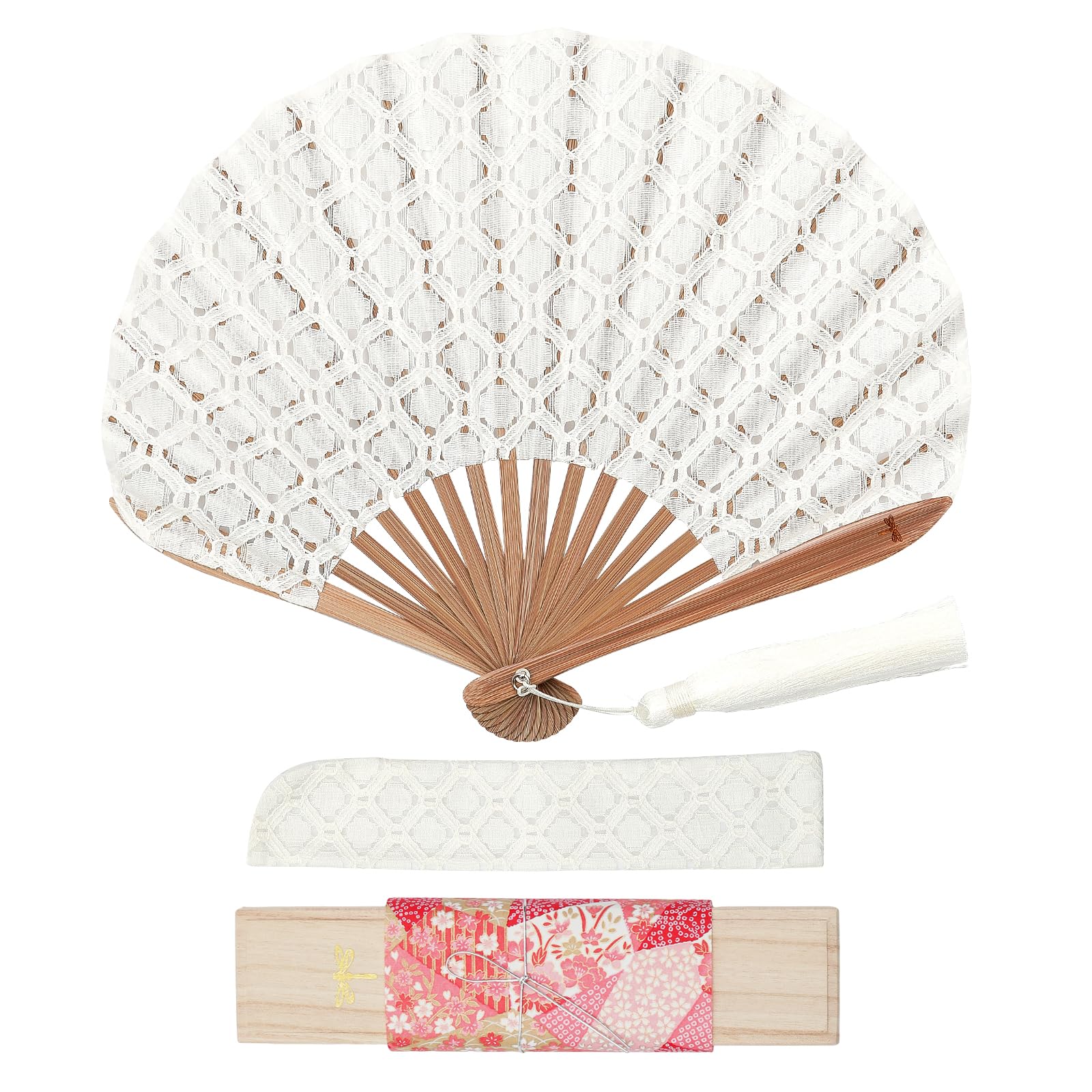 

Feathern Premium Fabric Fan, Princess Fan, Lace Fabric with Tassel, Nishikawa Shouroku Shoten x Kyoto Ginyanma (White)