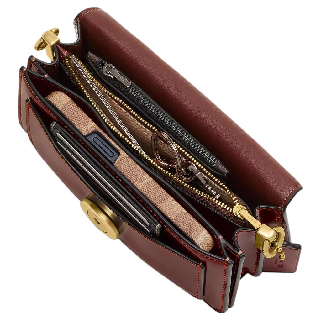 Coach Tabby 20 Logo de la Marque Poignée Amovible Sac à Main en Cuir Lisse Sac Bandoulière Petit Sac à Main Femme Marron Foncé CW632-B4XB6