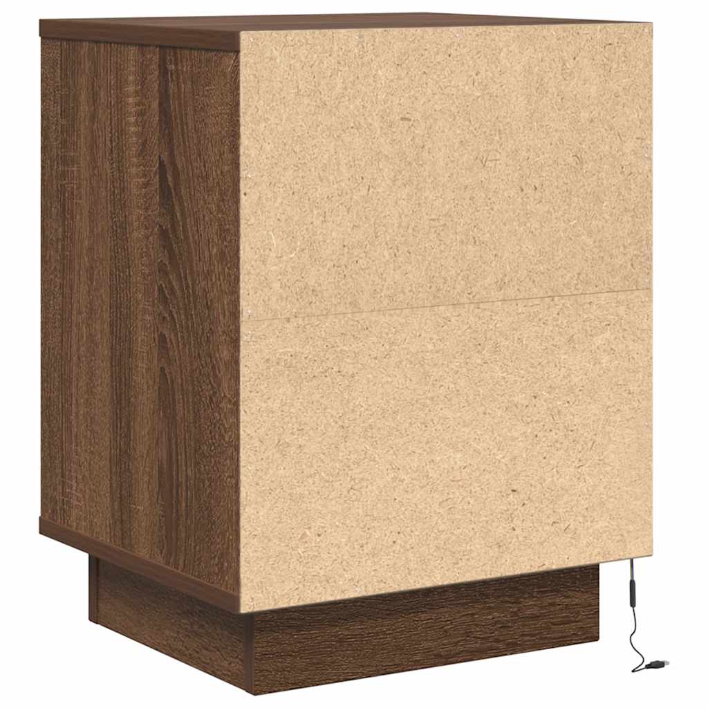 Nightstand with LED Lights Brown Oak Effect 38 x 34 x 50 cm