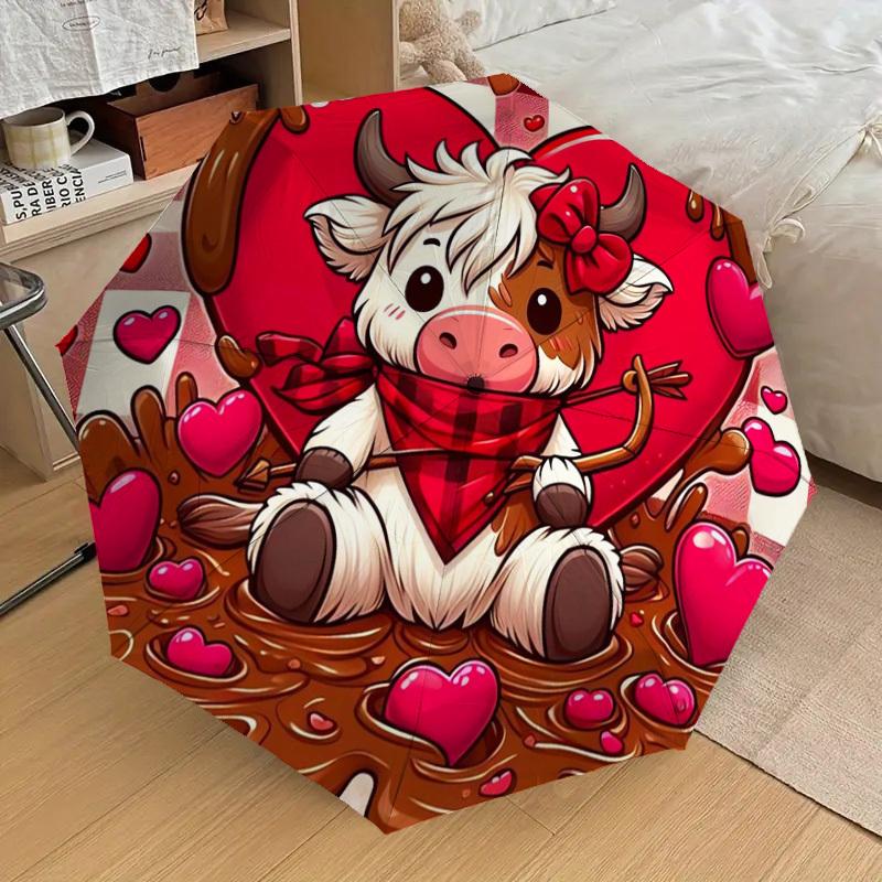1pc Valentine's Day Cow Heart Umbrella with Plastic Handle,Suitable for All Seasons Home Travel Outdoor UmbrellaDD292