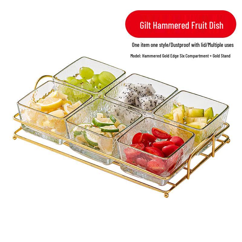 European Style Gold Rimmed Glass Compartmented Serving Tray