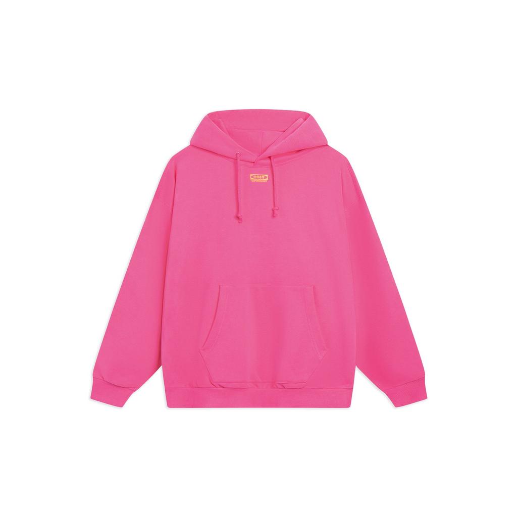 Li-Ning China  Series Solid Color Hooded Pullover With Drawstring Long Sleeve Sweatshirt Unisex Tops Vivid-Pink AWDT239-2