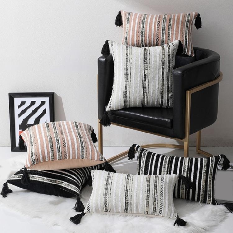 Plushes Chenilles Jacquard Stripeds Tassels Throw Pillow Cover, Bohemians Throw Pillow Cushions Sleeve for Fashionable Space