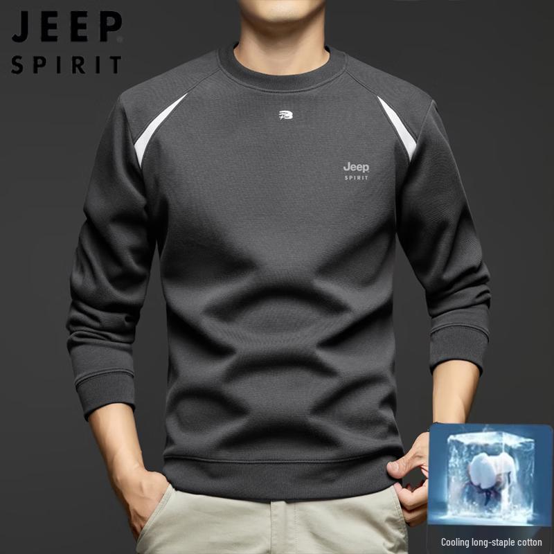 JEEP SPIRIT Men s Round Neck Long-Sleeve Cotton Blend Sweatshirt L