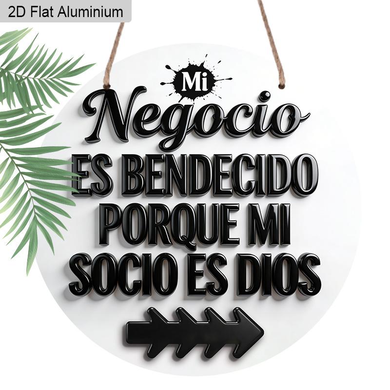 2D Flach 1 Stück Vintage Geschäftsschild Hängende Aluminium Dekoration Plakette, Schild mit Schriftzug "Negocio Es Bendecido Porque Mi Socio Es Dios", Büro Dekoration