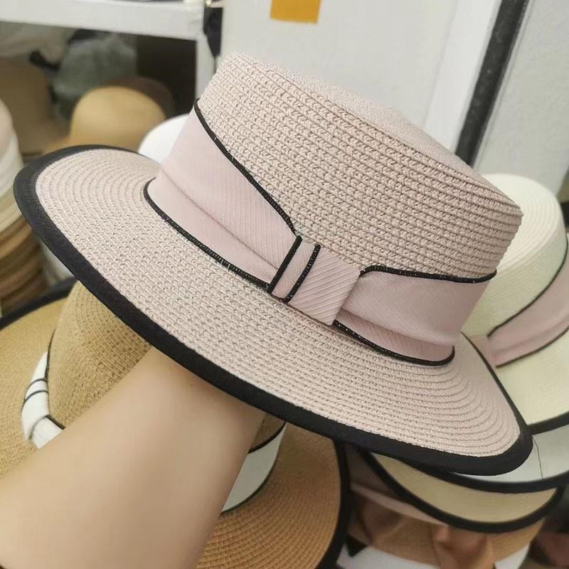 Hat women's summer casual fashion versatile straw hat women's sunshade retro flat top hat sun hat women's sunscreen