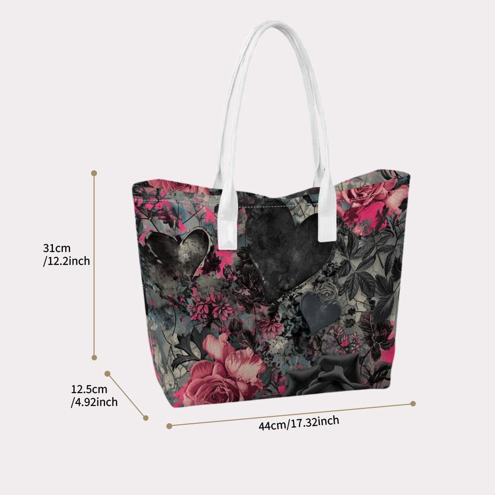 Gothic Floral Heart Tote Bag for Women Stylish Shoulder Bag for Daily Use