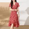 Red Dress New Spring and Summer Women's Clothing Large Size Temperament Korean Version Middle-aged Mother Floral Long Skirt
