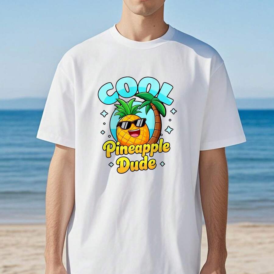 

Round Neck White Unisex T-Shirt With Cool Pineapple Dude Graphic For Beachwear XXL