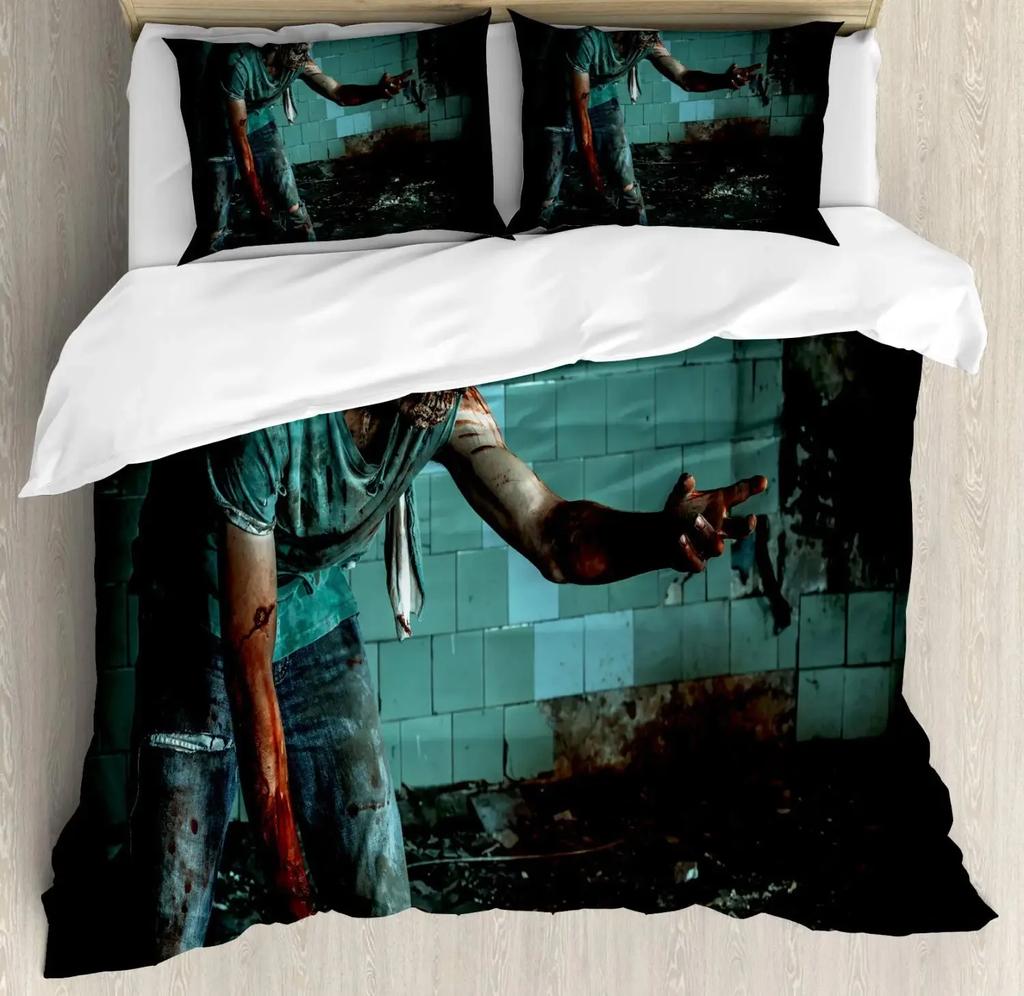 Gruseliger Horrorfilm Bettbezug Set Dunkler Terror Killer Blutiges Bettwäscheset Schrecklicher Halloween Quiltbezug Einzelbett Doppelbett Kingsize