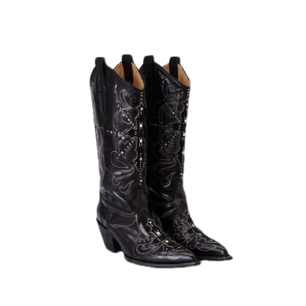 Rindslederversion~ spitze bestickte Western-Cowboystiefel 2025 Sommer neu dünne Nieten Spice Girls Stiefel Damen