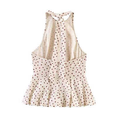 European and American Style, New Women's Clothing, Polka Dot Linen Blended Balloon Version Top 3911700