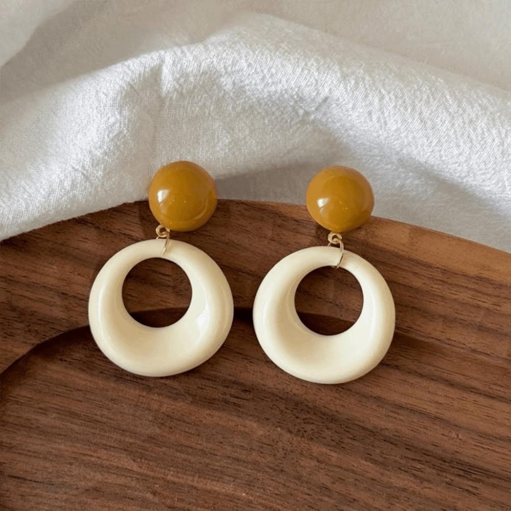Cute Acrylic Circle Dangle Earrings Colorful Contrast Color Eardrop  Women s Daily Wear бежевый