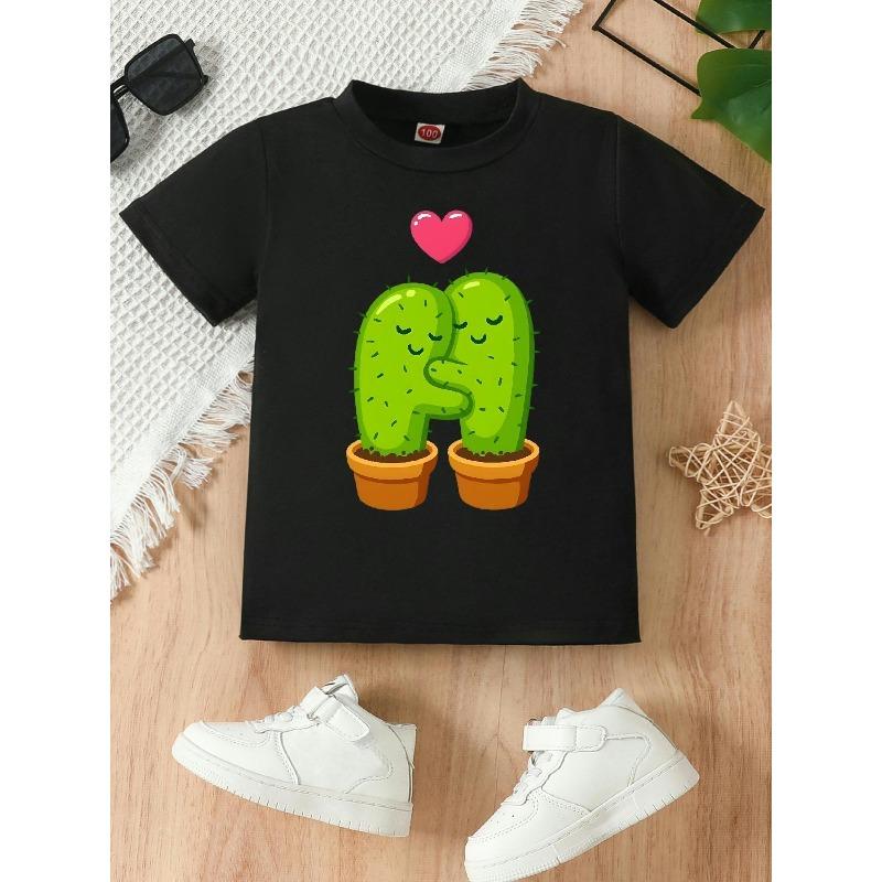 

European sizes A Design Featuring Cacti Embracing One Another. This Short-Sleeved Crew Neck Tee Comes in Black And White, Has a Fit 98cm чёрный