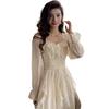 Elegant French Ruffle Waist-Cinching Princess Dress - Women's Spring/Autumn Long Skirt Design