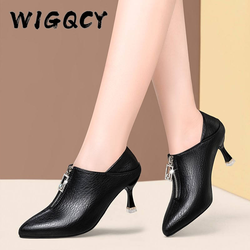 

Весна Осень Высокие Каблуки Женские Новые Модные Туфли со Стразами Женские Туфли Элегантные Тонкие Каблуки Черные Острые Женские Туфли Металл