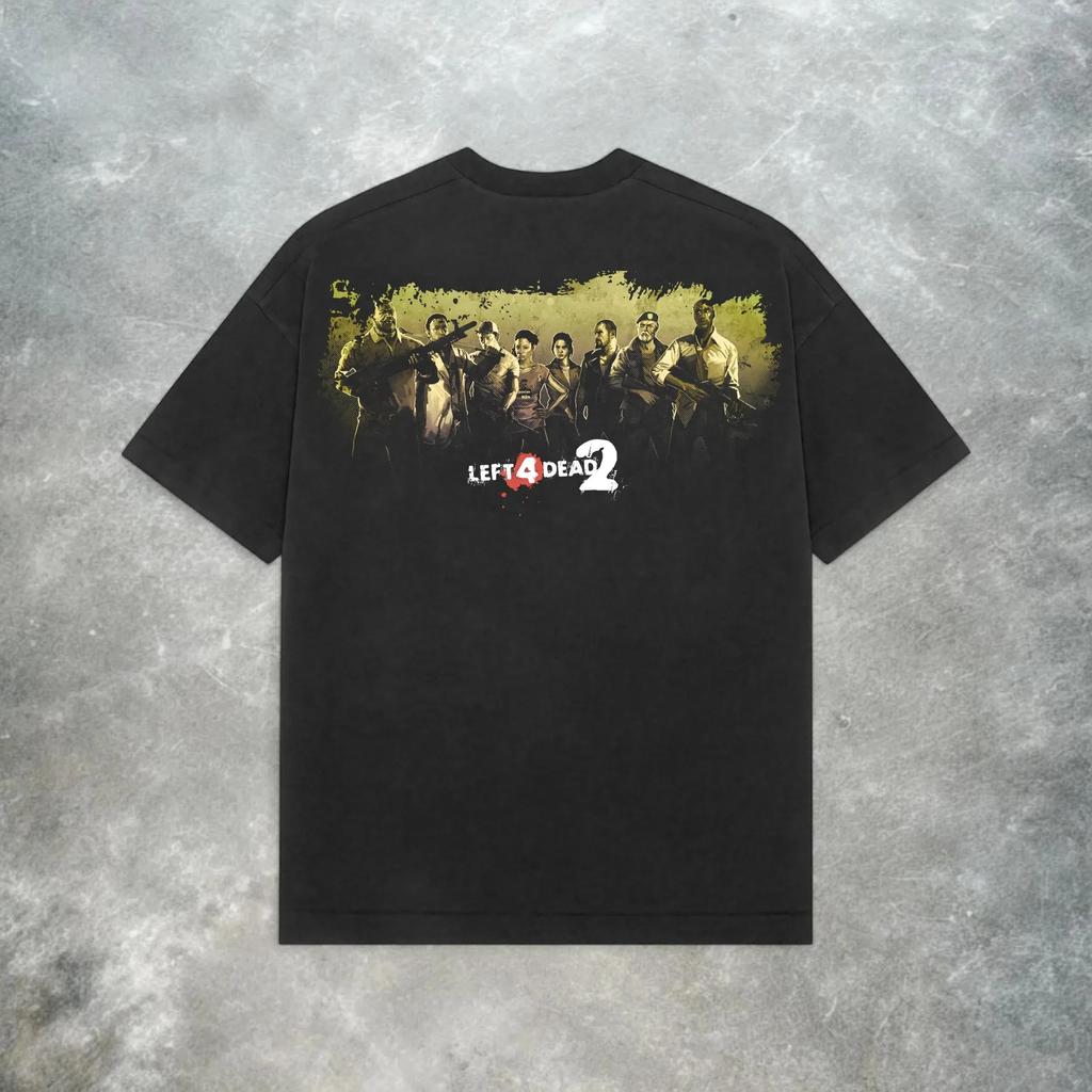 Camiseta Oversized de Verão Left 4 Dead 2 Masculina Valve Jogo de Zumbi Gráfica Manga Curta Streetwear Casual Corte Solto Camiseta Gamer
