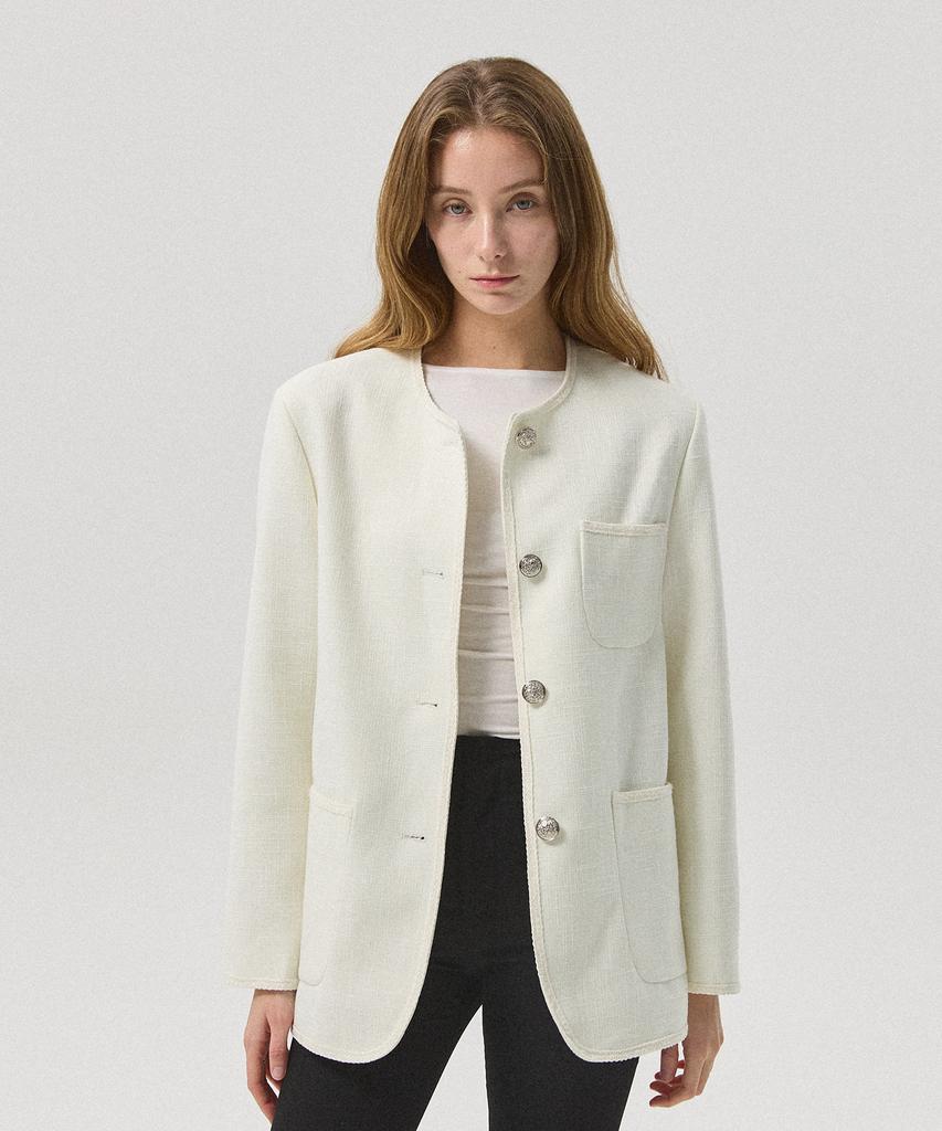 Ahre Rielle Slub Tweed Oversized Jacket_White