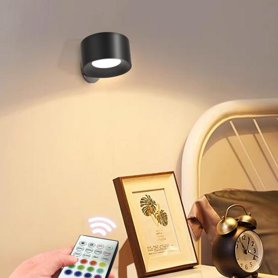 LED Wall Lamp Night Light with Remote Control Dimmable Rechargeable 360-Degree