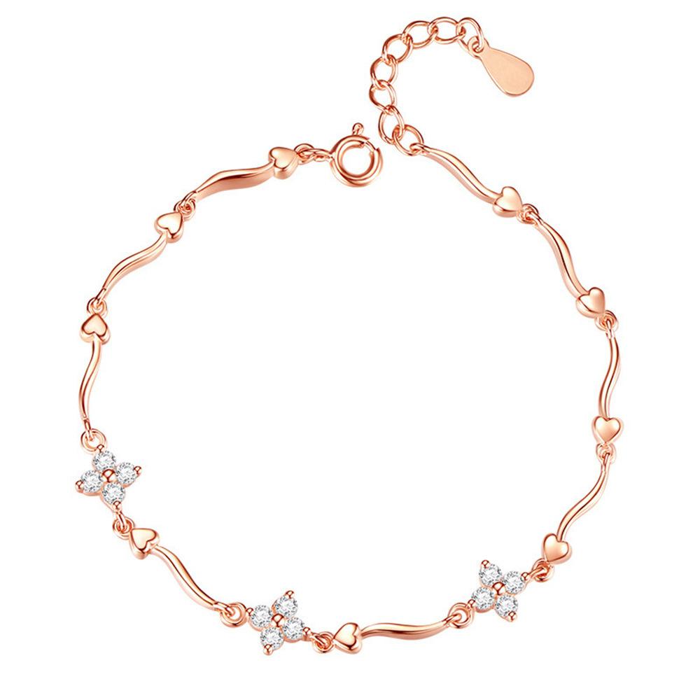 

925 Sterling Silver Clover Bracelet Fashion Jewelry 15.5+3CM