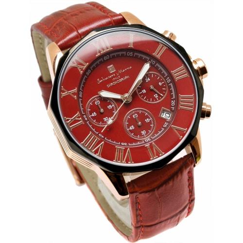 Salvatore Mara Watch Red Chronograph 10 ATM Water Resistant Business Formal Men's Leather Belt