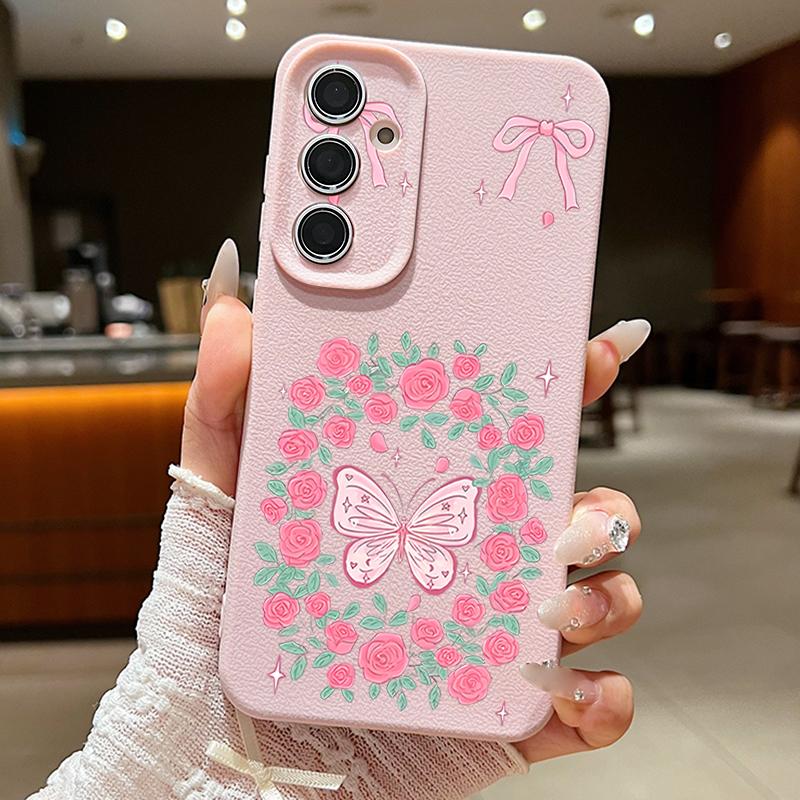 

Butterfly Flower Pattern Phone Case For Samsung Galaxy S26 S25 S24 S23 Ultra S22 Plus S25 FE Soft Silicone Leather Texture Cover Galaxy S25 FE