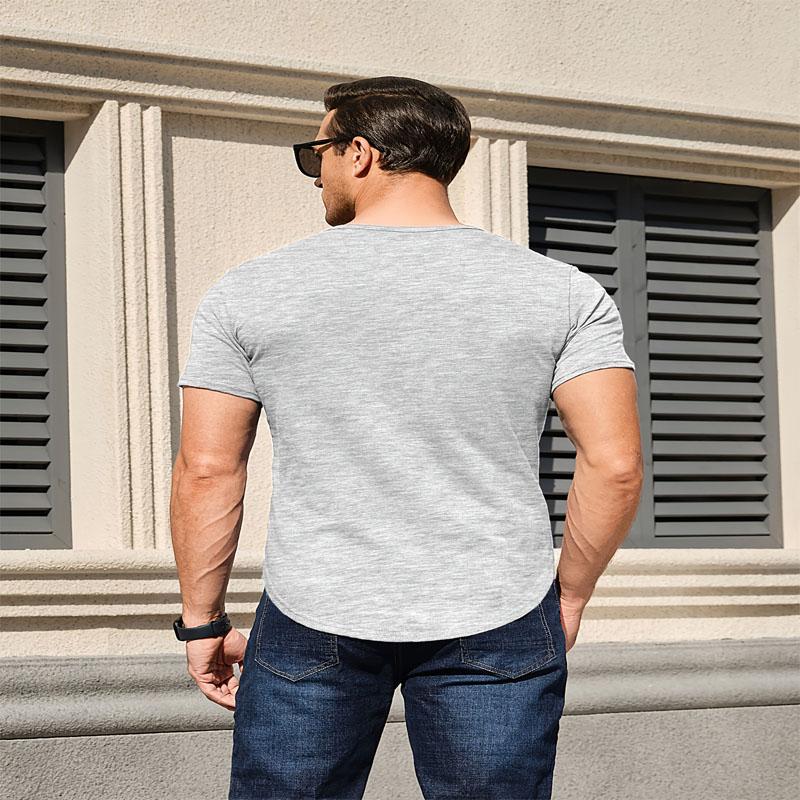 Herren Henry Kurzarm Klassischer Stil Muskelshirt Retro Täglich Lässig Herren Button-Up V-Ausschnitt T-Shirt Charmantes Geschenk für Freunde