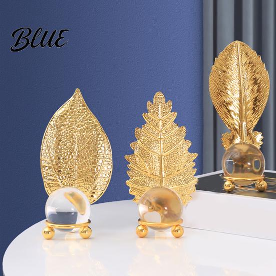 Soft Light Shadow Decor Faux Crystal Ball with Gold Leaf Stand Metal Statue