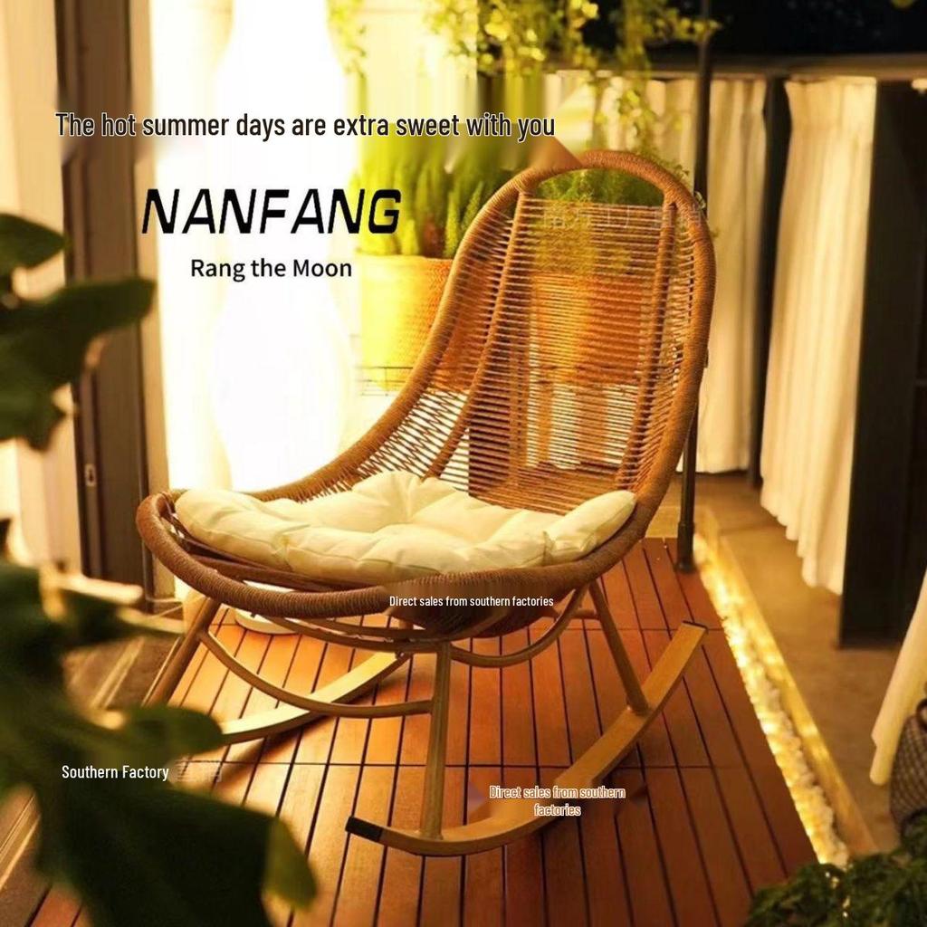 Geflochtener Rattan-Liege-Schaukelstuhl für Erwachsene - Perfekt für Wohnzimmer oder Balkon zur Entspannung