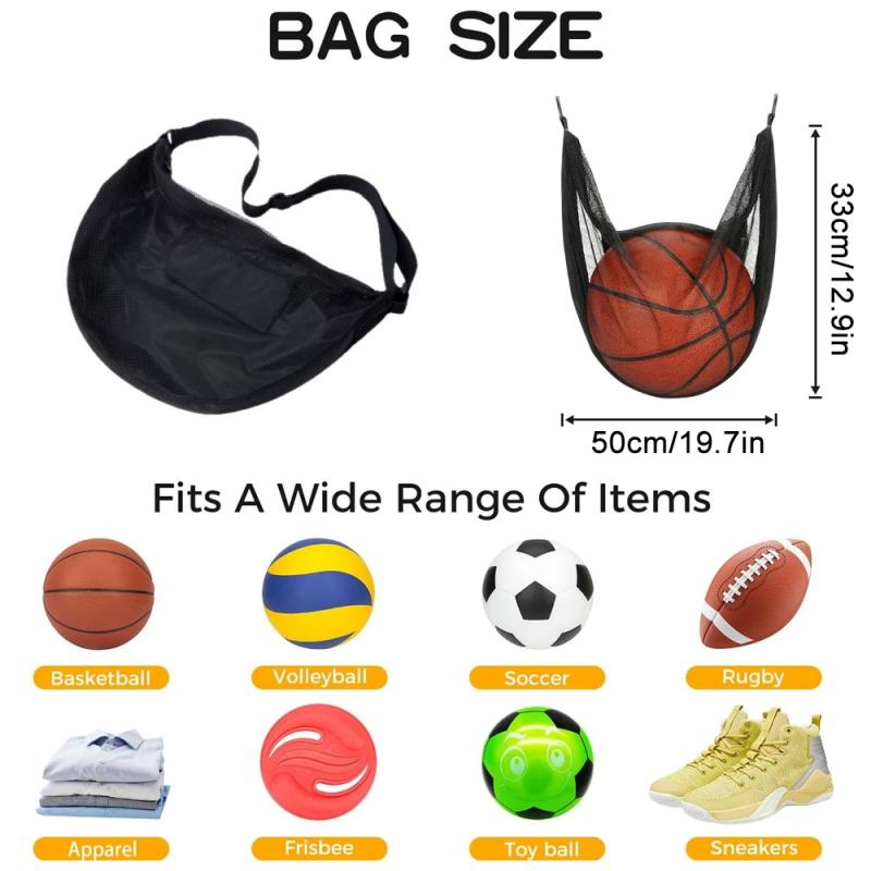 Portable Zipper Pocket Mesh Shoulder Bag Storage Bags Gym Sports Net Backpack Basketball Soccer Football Volleyball Match Bag