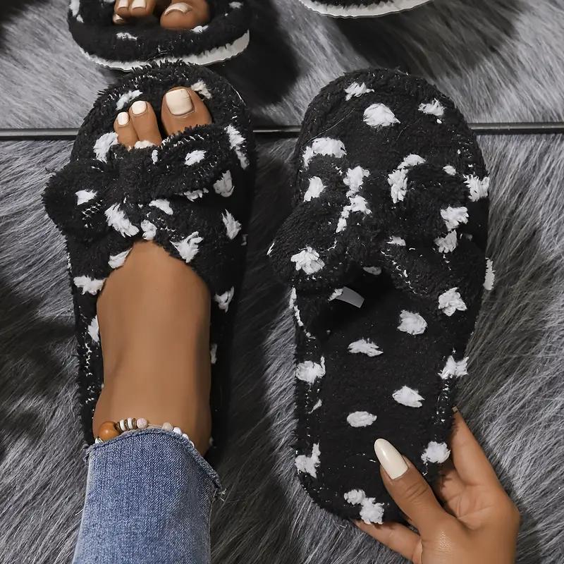 

Затишні та милі жіночі плюшеві капці з дизайном бантика в горошок - М яке, тепле домашнє взуття з нековзною підошвою з ЕВА, домашні капці 38-39 чорний