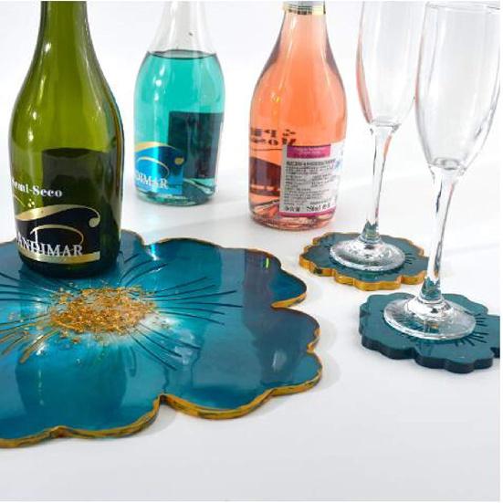 Resin Coaster Molds, Large Silicone Flower Shape Tray Coaster Resin Molds Kit for DIY Epoxy Resin Casting, Agate Coasters, Home Decor Making (6pcs)