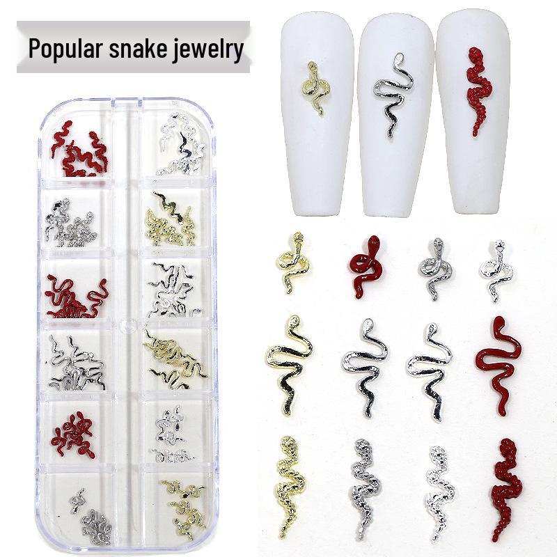 

New Year Red Snake Nail Art Rhinestone Alloy Accessories
