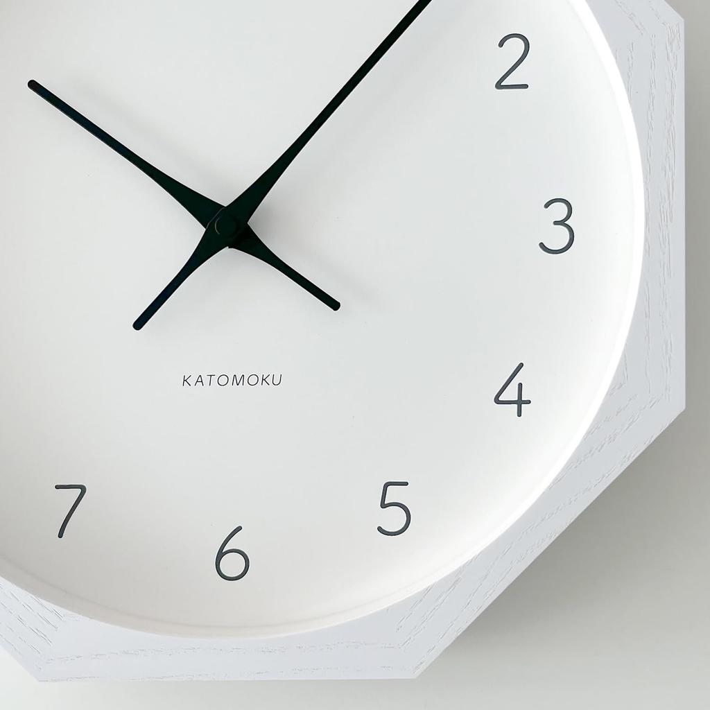 KATOMOKU Muku Clock 7 Octagonal White Wall Clock with Continuous Second Hand km-60WHRC8 Movement, 30.0cm (Radio-Controlled Clock)